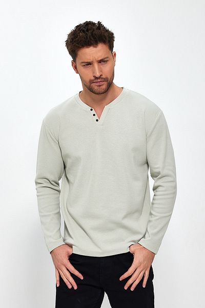 VERDONE New Season V-Cut Regular Fit Buttoned 100% Organic Cotton Stone Sweater