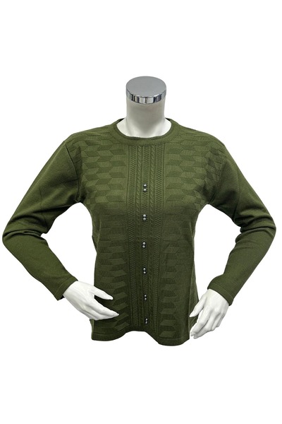 Moda Zeyn Özmoda Kadın Kabartma Desenli Düğmeli Anne Bluz Kazak