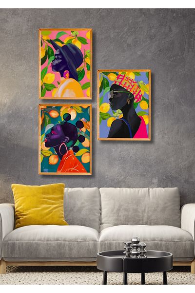 NT Handmade Set de pictură 3 bucăți cu aspect de cadru Afro-Trend Decor de perete pentru living dormitor 15x20