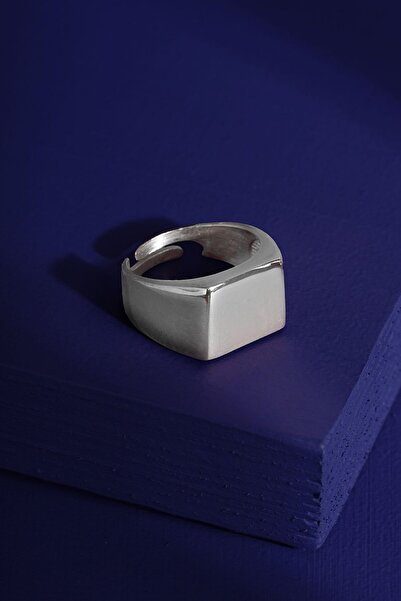 Takıdepo Minimal Model Kare Ayarlanabilir Gümüş Yüzük-Gümüş Rengi