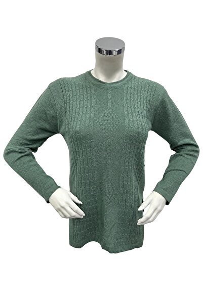 Moda Zeyn Kadın Kabartma Desenli Düğmeli Bisiklet Yaka Anne Bluz Kazak