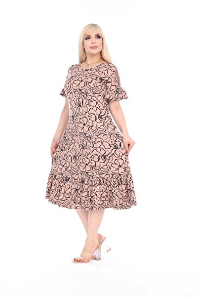 ModaSehle Women's Plus Size Skirt Ruffle Pocket Viscose Fabric Stretchy Short Sleeve Dress