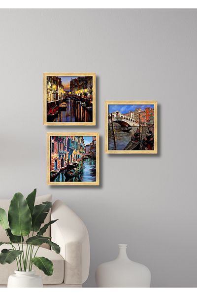 NT Handmade 3 bucăți cadru aspect venețian decor de perete pentru salon living dormitor birou 15x15 set pictură