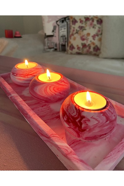 MorVilla Ev Dekorasyon 3'lü Mumluk Set,dekoratif Mumluk,hediyelik Eşya,tealig...