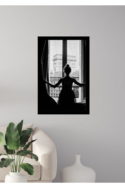 NT Handmade Decor de perete pentru femei în sticlă cu aspect de cadru negru - Pictură 20x30 cm pentru living dormitor