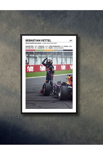 NT Handmade Cadru negru Aspect Sebastian Vettel Decor de perete Sufragerie Pat Dormitor Copii MDF 20x30 Pictură
