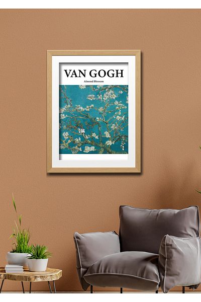 NT Handmade Decor de perete Van Gogh cu aspect de cadru din lemn - Pictură 20x30 cm pentru living dormitor