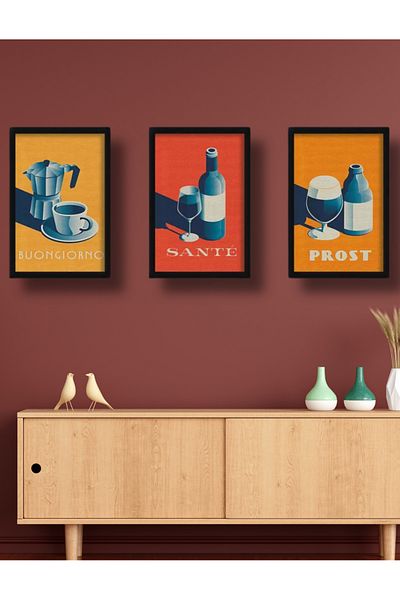 NT Handmade Cadru negru cu aspect 3 piese Sante Decor de perete Mdf Pictură pentru living dormitor bucătărie