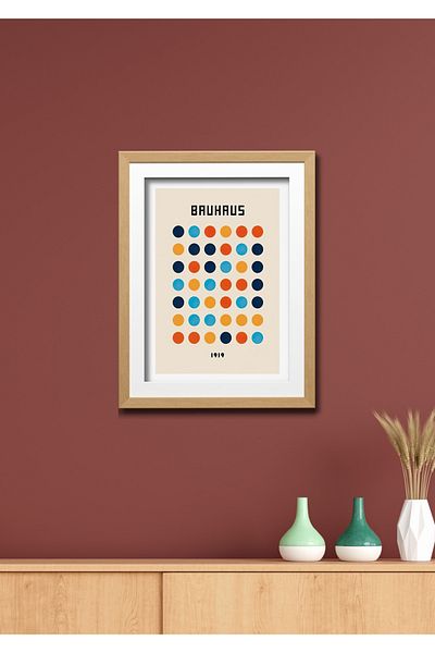 NT Handmade Decor de perete Bauhaus 1919 cu aspect de cadru din lemn - Pictură 20x30 cm pentru living dormitor