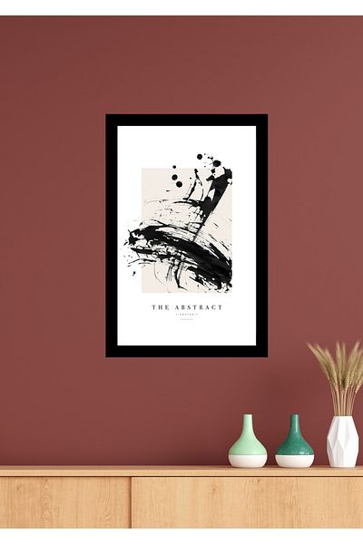 NT Handmade Decor de perete abstract cu aspect de cadru negru - Pictură 20x30 cm pentru living dormitor