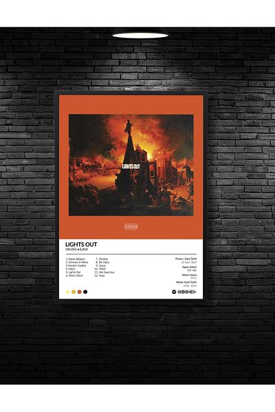 NT Handmade Black Frame Look Ezhel Lights Out Copertă Album Decor MDF 20x30 cm Pictură