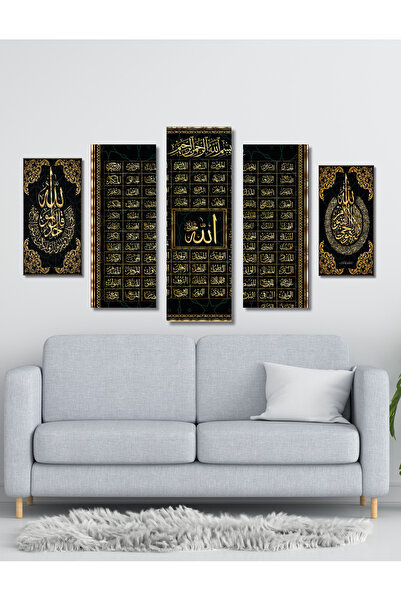 NT Handmade 5 Parça Ahşap Gold Dini Duvar Dekoru - Salon Oturma Yatak Odası O...