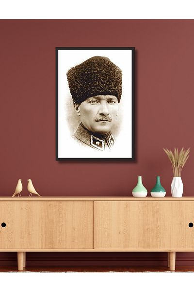 NT Handmade Black Frame Look Ataturk Wall Decor 20X30 Painting for Living Room Living Bedroom