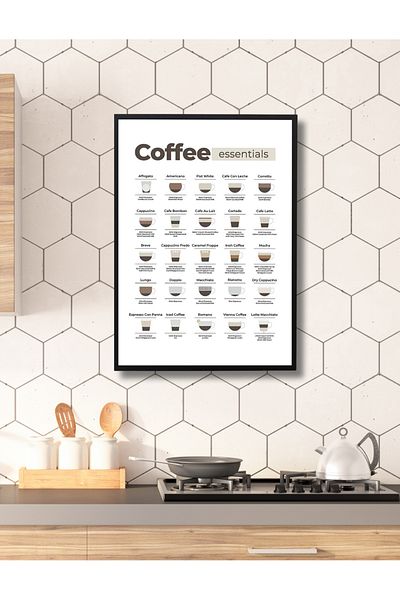 NT Handmade Set de pictură pentru decorarea peretelui Coffee Essentials Concept de bucătărie pentru colțul de cafea cu aspect de cadru negru