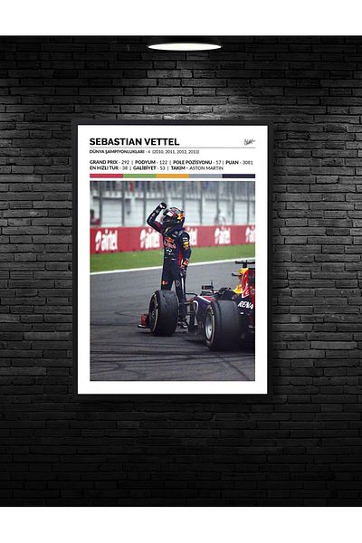 NT Handmade Cadru negru Aspect Sebastian Vettel Decor de perete Sufragerie Pat Dormitor Copii MDF 20x30 Pictură
