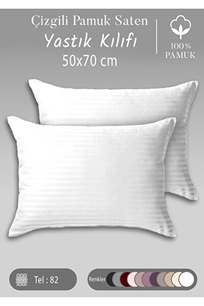 MonoHome 100% pamuk, prugasti pamučni saten, 2 komada, jastučnica 50x70 cm, bela