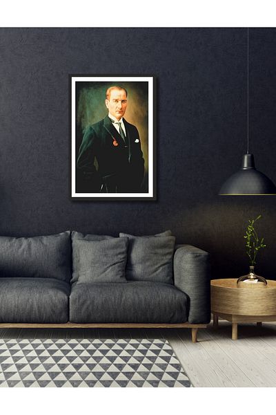 NT Handmade Decor de perete Ataturk cu cadru negru 20x30 Pictură pentru living dormitor