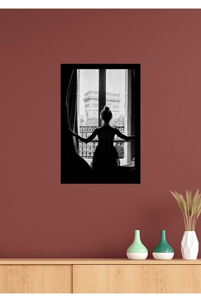 NT Handmade Decor de perete pentru femei în sticlă cu aspect de cadru negru - Pictură 20x30 cm pentru living dormitor
