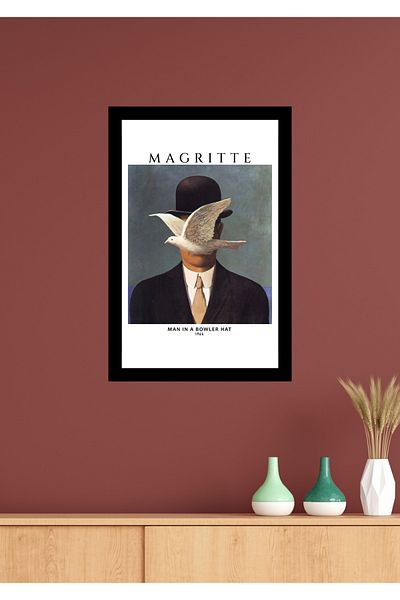 NT Handmade Decor de perete Magritte cu aspect de cadru negru - Pictură 20x30 cm pentru living dormitor