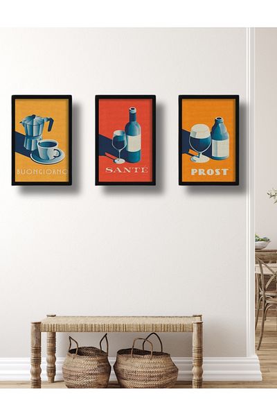 NT Handmade Cadru negru cu aspect 3 piese Sante Decor de perete Mdf Pictură pentru living dormitor bucătărie