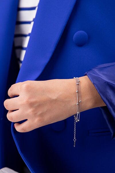 Sacha Accessories Three Rows of Silver Steel Bracelet with Balls