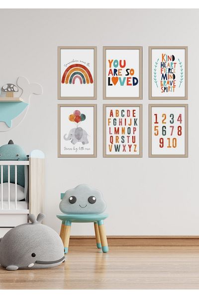 NT Handmade 6 bucăți pentru copii elefant educațional și alfabet decor de perete pentru camera copiilor grădiniță set pictură 15x20