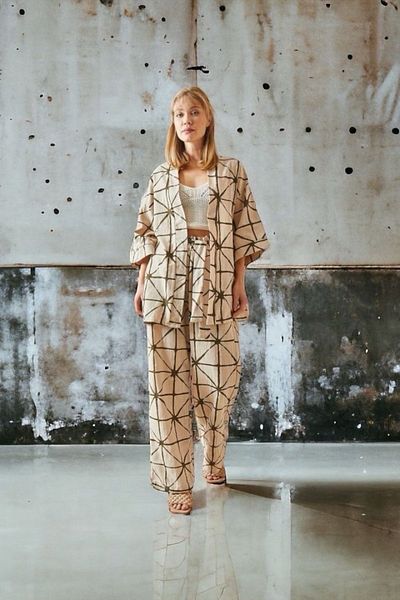 HAKKE Short Sleeve Checkered Pattern Kimono SET