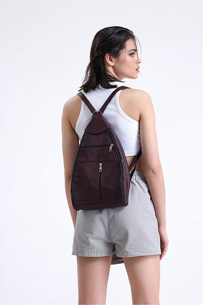 fubileather Genuine Leather Claret Red Soft Textured Backpack, Shoulder Strap Bag