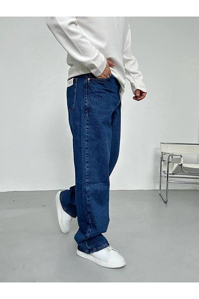 Gambocci Men's Navy Blue Baggy Skater Comfortable Fit Jeans