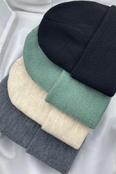 KISCHE Unisex Folded Basic Domestic Production 4-Piece Colorful Beanie