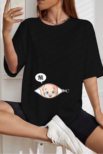 AMMA Women's Baby Hi Printed Oversize 100% Cotton Maternity T-shirt