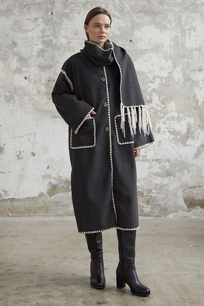 InStyle Geprägte Longjacke mit Schaltaschen - Anthrazit