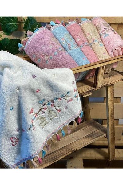 AYHANHOME Cotton Flora Lattice Κεντημένη φούντα Σετ 6 50x90 πετσέτες χεριών και προσώπου