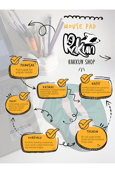 rakkun shop لوحة ماوس مطبوعة على شكل قطط مع مسند للمعصم + كوب كوب