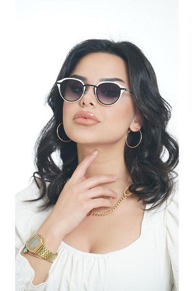 TomyHelf Women's Sunglasses Oval White Frame Black Glass