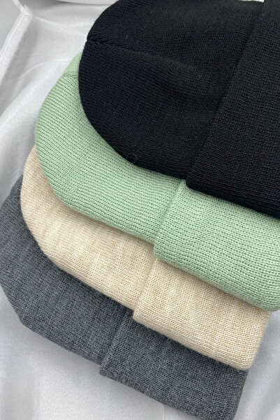 KISCHE Unisex Folded Basic Domestic Production 4-Piece Colorful Beanie