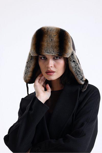 fubileather Дамска пилотска кожена шапка от естествена кожа с кафяв заек (Rex)