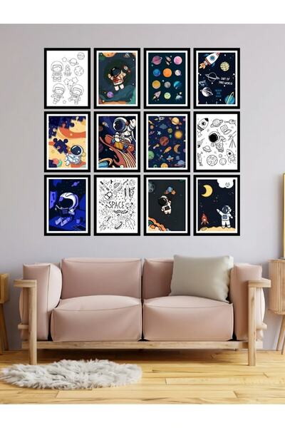 kutuTR - Dekorize Mdf Tablo Seti 12 Parça 3 Mm -uzay Çocuk Odası Için Duvar D...