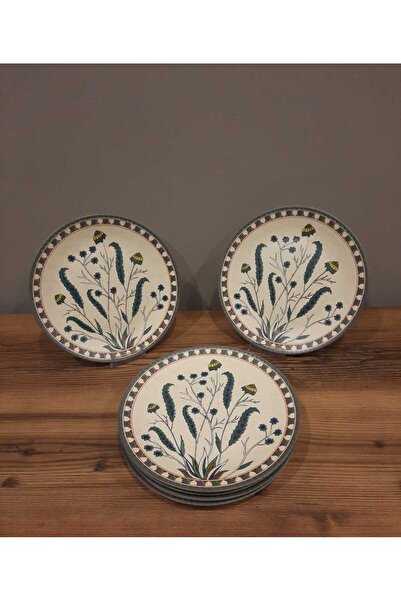 Keramika KERAMİKA 26 CM SERVİS TABAĞI 6 ADET YEŞİL ÇİÇEKLİ