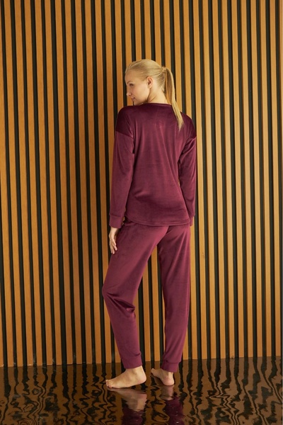 Pijamoni PYJAMONY WOMEN'S SOFT VELVET PYJAMAS SET - DAMSON