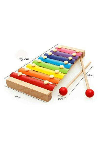 abnturk 2 Çubuklu Ahşap Ksilofon 8 Notalı 8 Ton 25 Cm 8 Tuşlu Sesli Selefon O...