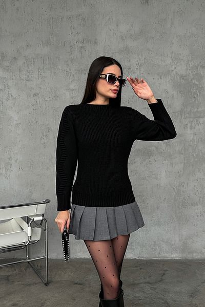 nosia fashion Pulover tricotat negru cu mâneci cu model