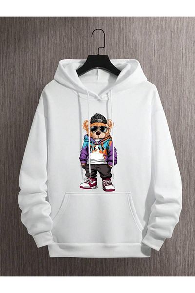 AEMİ Hanorac oversize unisex cu glugă cu imprimeu Teddy Bear
