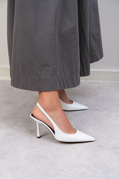 NİŞANTAŞI SHOES Sherly White Patent Leather Ankle Strap Women's Heeled Shoes