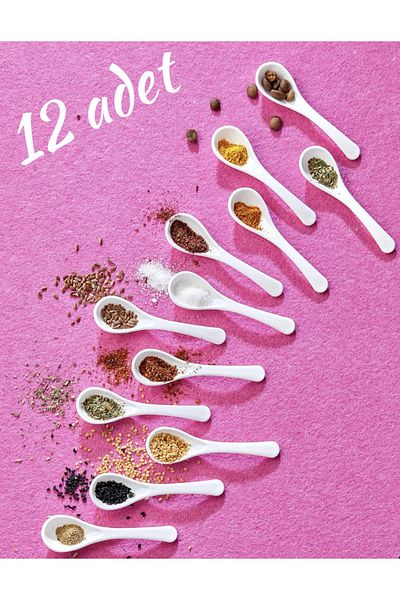 ŞAKİLATA CONCEPT 12 White Serving and Spice Spoons - Breakfast Honey Spoons Sugar Jam Serving Spoons