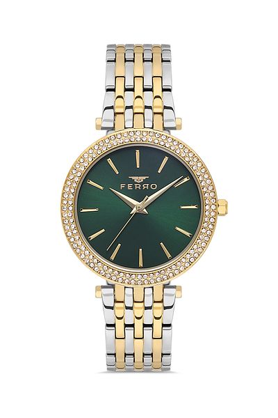 FERRO Yellow and Silver Steel Band Women's Wrist Watch Fl21449A-D6
