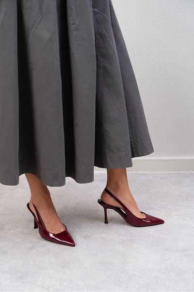 NİŞANTAŞI SHOES Sherly Burgundy Patent Leather Ankle Strap Women's Heeled Shoes