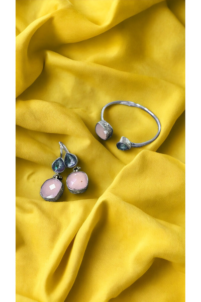 Gümüşhanesi Doğal taşlı set 925 ayar gümüş