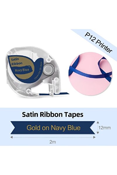 Phomemo Q5-RN34 Saten, Lacivert Üzerine Altın 12mmx2m (Gold on Navy Blue) P12...