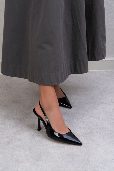 NİŞANTAŞI SHOES Sherly Black Patent Leather Ankle Strap Women's Heeled Shoes